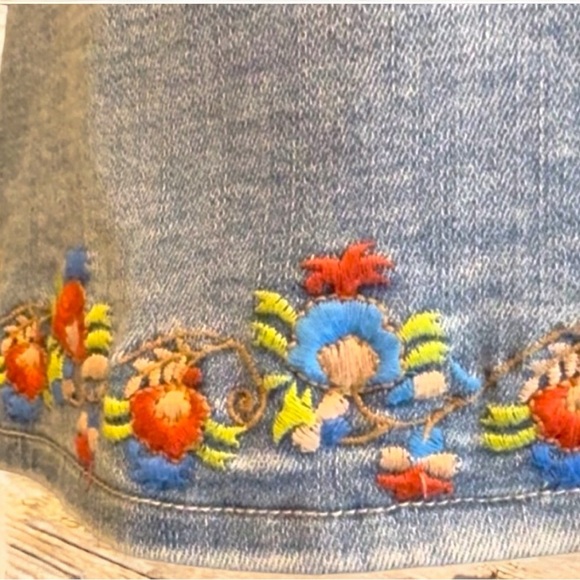 NYDJ Blue Denim Mini Skirt with Embroidered Hem - Picture 3 of 12
